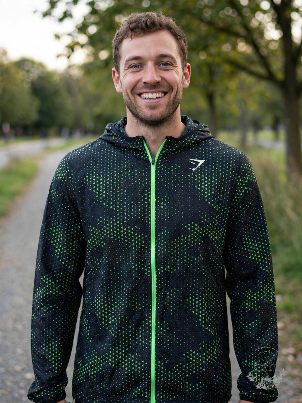 Gymshark Men's Sport Windbreaker Size M Black Lime Hooded Full Zip