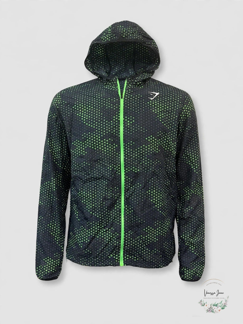 Gymshark Men's Sport Windbreaker Size M Black Lime Hooded Full Zip